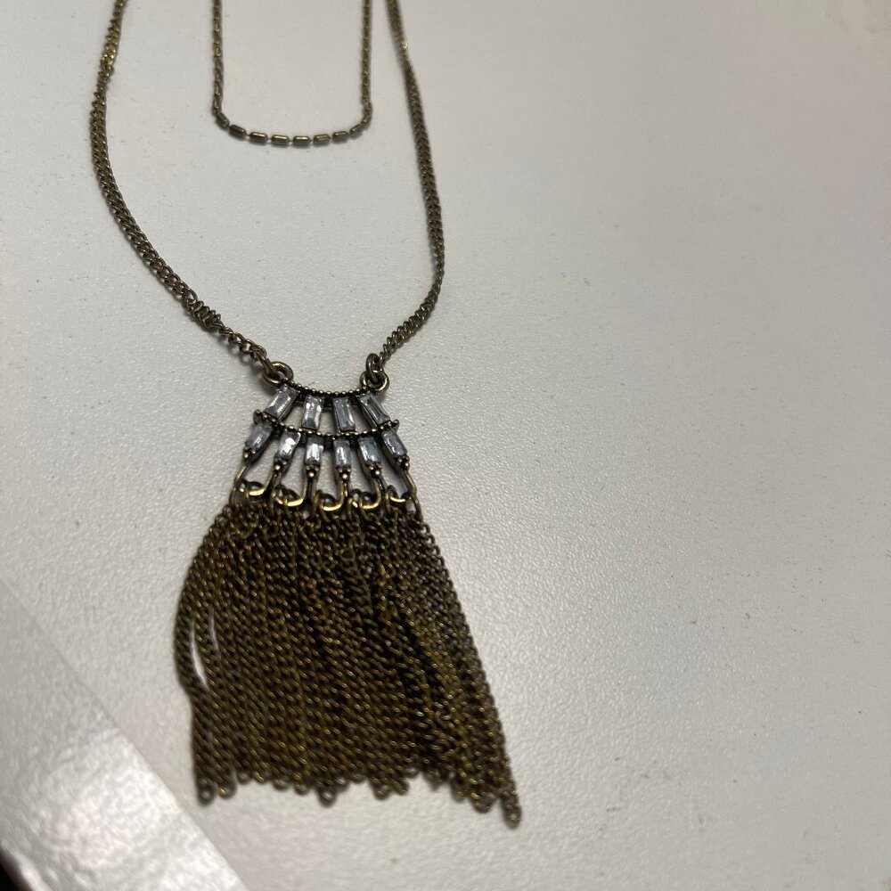 Gold Tone Necklace with White Stones